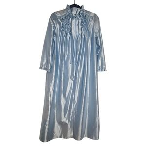 Vintage At Home Wear Sears Nightgown Blue Satin 3/4 Zipper Cinch Sleeve Medium